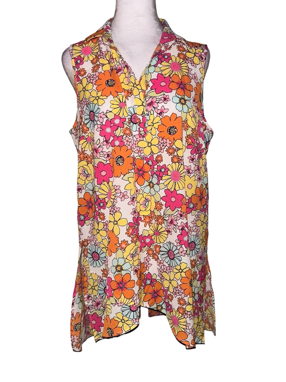 Y2K Floral & Ivy Hippie Flower Power Tunic Top
